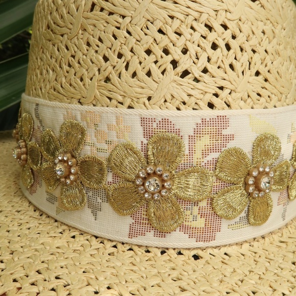 Hat Straw with lace trim and flower embelishment main image 7